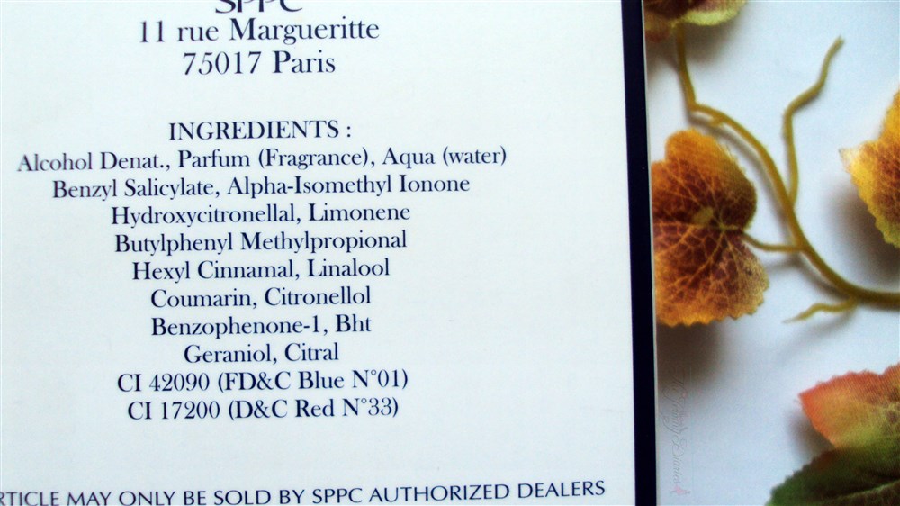 SPPC Paris Bleu Perfume Ingredients