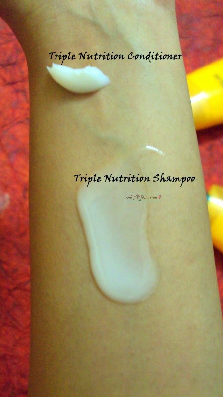 swatches of garnier fructis triple nutrition shampoo and conditioner
